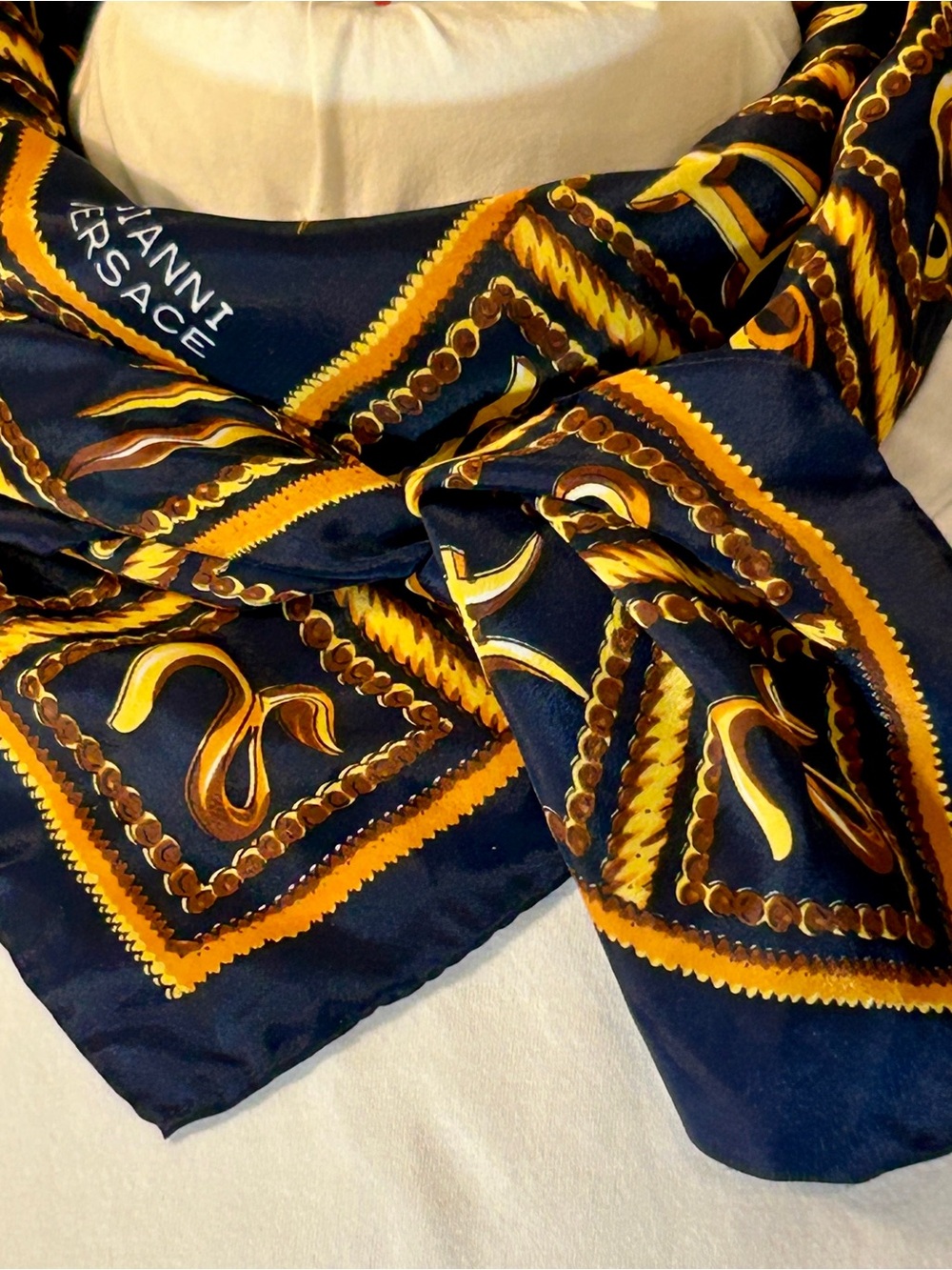 Vintage Gianni Versace Celestial Zodiac Silk Scarf Moon Sun Stars Navy Gold